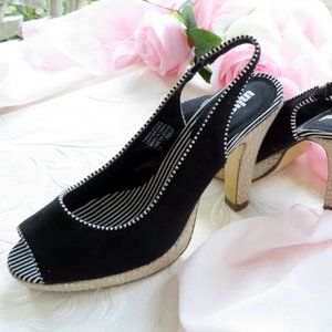 SEXY LEGS!  Slingback High Heels • Black and White • 4" Heels • Open Toes